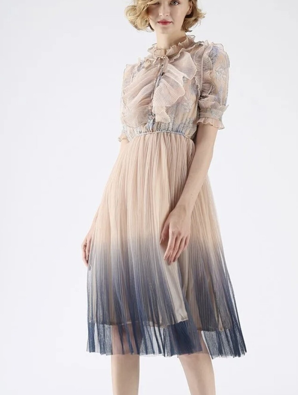 Chicwish Blush & Navy Ombre Pleated Midi Dress S/M - Romantic & Elegant!